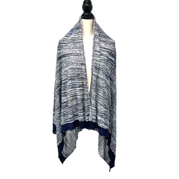 DKNY PURE BLUE AND WHITE OPEN KNIT CARDIGAN ASYMMETRICAL HEM SPACE DYE - Picture 8 of 15